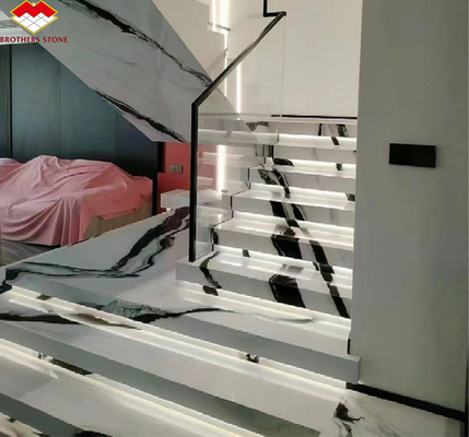 프로페셔널 호텔에서 현대적인 인테리어 디자인을위한 북메치드 판다 화이트 대리석 계단