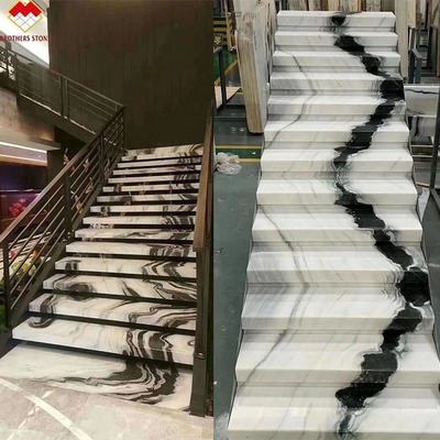 현대 LED 조명 후속 반 미끄러짐 판다 흰색 대리석 계단 타일 실내 자연 판다 흰색 계단 관과 대리석