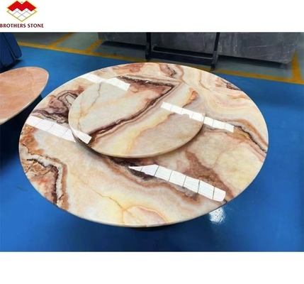 백라이트 레드 오닉스 대리석 석책 투명한 대리석 테이블 패턴을위한 스랩 일치