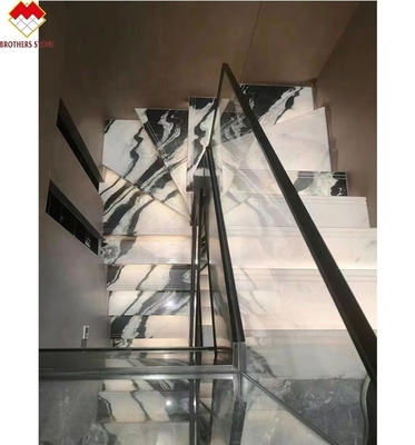 빌라 계단 디자인 돌미트 대리석 계단 타일 판다 흰색