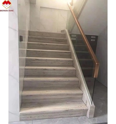 나무 정맥 흰색 대리석 계단 Led 사용자 정의 크기의 대리석 계단 계단 타일 빛